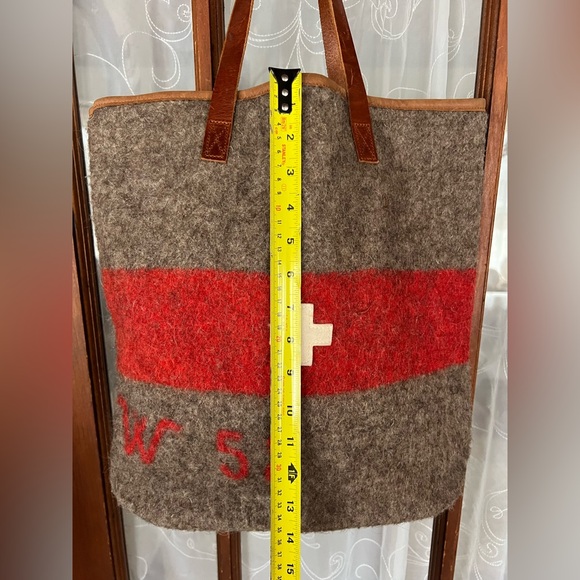 Karlén Swiss Vintage Army Wool Blanket Large Bag Purse Tote Leather Straps - Picture 6 of 14